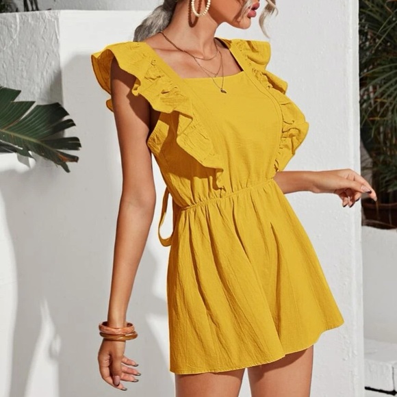 Boutique Mustard Yellow Tie Back Romper Size Small - Picture 3 of 8